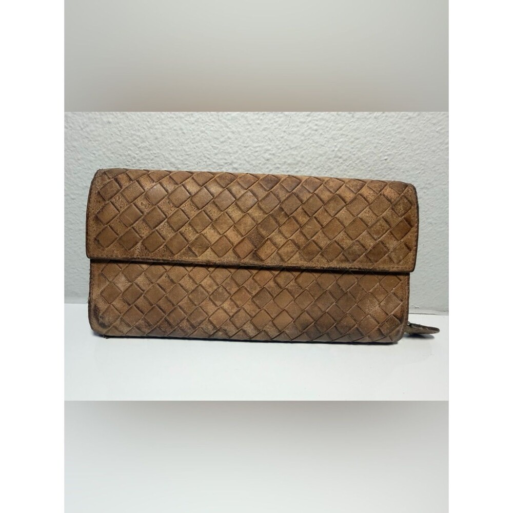 Bottega Veneta Woven Leather Clutch in Brown